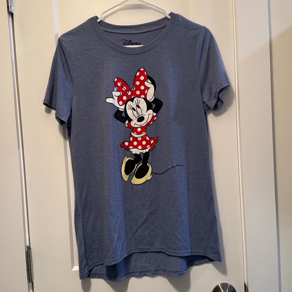 Disney Minnie Mouse Women's Vintage Light Blue Knit Graphic Tee Size L